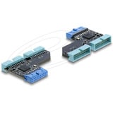DeLOCK USB 5 Gbps Hub 20 pin header female to 2 x USB 5 Gbps 20 pin header male adapter Blauw