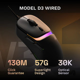 Glorious Model D 3 Wired gaming muis Zwart (mat), Tot 30.000 dpi, RGB