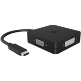ICY BOX IB-DK1104-C, USB-C male > VGA + DVI + HDMI + DisplayPort (female) adapter Zwart, 0,15 meter