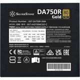 SilverStone DA750R Gold, 750 Watt voeding  Zwart, 1x 12-Pin ATX3.0, 4x PCIe, Kabel-Management
