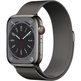 Apple Watch Series 8 smartwatch Grijs, 45 mm, Grafietkleurig Milanees bandje, Roestvrij staal, GPS + Cellular