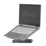 Club 3D CSV-2554 Verstelbare aluminium laptopstandaard met USB-C hub Zilver, 4K60Hz, PD 100W, 360° rotatie 