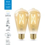 WiZ Filament amber ST64 E27 x2 ledlamp Wifi + Bluetooth protocol, 2 stuks