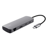 Trust Dalyx 8-in-1-USB-C Adapter usb-hub Grijs, HDMI en Ethernet | 2x USB-A | 2x USB-C