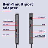 Trust Dalyx 8-in-1-USB-C Adapter usb-hub Grijs, HDMI en Ethernet | 2x USB-A | 2x USB-C