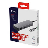 Trust Dalyx 8-in-1-USB-C Adapter usb-hub Grijs, HDMI en Ethernet | 2x USB-A | 2x USB-C