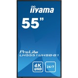 iiyama Prolite LH5551UHSB-B1 55" 4K Ultra HD Public Display Zwart, 4k UHD, HDMI, DisplayPort, LAN, USB, Audio