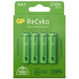 GP Batteries AA batterij Oplaadbaar GP NiMH 2100 mAh ReCyko 1,2V, 4 stuks oplaadbare batterij Groen