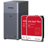UGREEN DH2300 incl. 2x WD Red Plus 4 TB harde schijf nas Grijs, 1GbE, HDMI, USB