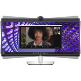 Dell P3424WEB 34.1" Curved UltraWide monitor Zilver/zwart, HDMI, DisplayPort, USB, Audio, Webcam