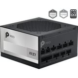 MSI PRO A850PL PCIE5 modulaire 850 watt voeding  Zwart, 1x 12VHPWR, 3x PCIe, 1x 12V-2x6, 3x PCIe