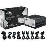 MSI PRO A850PL PCIE5 modulaire 850 watt voeding  Zwart, 1x 12VHPWR, 3x PCIe, 1x 12V-2x6, 3x PCIe