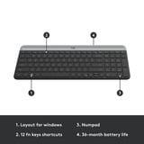 Logitech MK470 Slim draadloze desktopset Zwart, US-International lay-out (QWERTY), Scissor switches, 100%, 1000 dpi