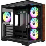 Thermaltake  midi tower behuizing Zwart/houtkleur | 2x USB-A | 1x USB-C | RGB | Window