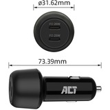 ACT Connectivity 2-poorts USB-C Fast Charge Autolader 45W met Power Delivery Zwart