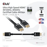 Club 3D Ultra High Speed HDMI 2.1 gecertificeerde kabel male-male Zwart, 2 meter, 4K 120Hz, 8K 60Hz, 48Gbps