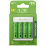 GP Batteries ReCyko Charger (USB) E411 4-slot, Incl. 4x AA 2100mAh NiMH batterijen oplader Wit