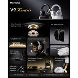 MCHOSE V9 Turbo+ Magnetic Wireless  over-ear gaming headset Rood, Nintendo Switch, PlayStation 4, PlayStation 5, Mobiel, Pc, 2.4G / Bluetooth / USB
