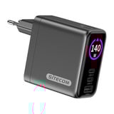 Sitecom 140W GaN Power Delivery Wall Charger with full color LED display oplader Zwart