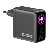 Sitecom 140W GaN Power Delivery oplader met led-scherm Zwart, 2x USB-C, 1x USB-A