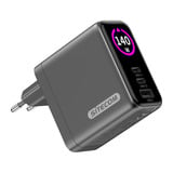 Sitecom 140W GaN Power Delivery oplader met led-scherm Zwart, 2x USB-C, 1x USB-A