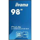 iiyama ProLite LH9852UHS-B3 97.5" 4K Ultra HD Public Display Zwart, VGA, DVI, HDMI, DisplayPort, Audio, Android