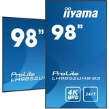 iiyama ProLite LH9852UHS-B3 97.5" 4K Ultra HD Public Display Zwart, VGA, DVI, HDMI, DisplayPort, Audio, Android