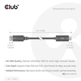 Club 3D DisplayPort 1.4 to HDMI 4K60Hz kabel adapter Zwart, HDR M/M 2m