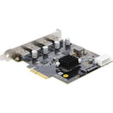 DeLOCK PCI Express x4 Card to 4 x USB 10 Gbps USB Type-A Dual Channel interface kaart 