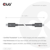 Club 3D Gecertificeerde Thunderbolt 5 kabel Zwart, 1 meter, 240 W