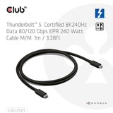 Club 3D Gecertificeerde Thunderbolt 5 kabel Zwart, 1 meter, 240 W