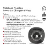 Club 3D Notebook / Laptop autolader 63 Watt Zwart, 1x USB-A, 1x USB-C