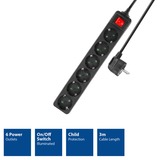ACT Connectivity Stekkerdoos met lichtgevende schakelaar, 6 sockets, 3 m, zwart Zwart