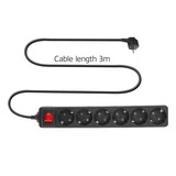 ACT Connectivity Stekkerdoos met lichtgevende schakelaar, 6 sockets, 3 m, zwart Zwart