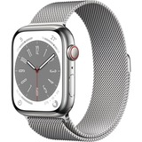 Apple Watch Series 8 smartwatch Zilver, 45 mm, Zilverkleurig Milanees bandje, Roestvrij staal, GPS + Cellular
