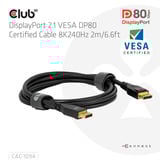 Club 3D DisplayPort 2.1 VESA DP80 Certified kabel 8K240Hz 2m Zwart