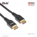 Club 3D Gecertificeerde Displayport 2.1 VESA DP80 kabel Zwart, 2 meter, 8K 240Hz, 10K 60Hz, 80Gbps