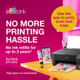 Epson EcoTank ET-1810 A4 Wi-Fi-inkjetprinter met inkttank Zwart, Wi-Fi, inclusief tot 3 jaar inkt