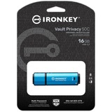 Kingston IronKey Vault Privacy 50 16 GB usb-stick Lichtblauw/zwart, USB-C 3.2 Gen 1