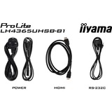 iiyama ProLite LH4365UHSB-B1 42.5" 4K Ultra HD Public Display Zwart, HDMI, DisplayPort, LAN, Audio, USB, WiFi, Android