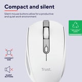 Trust Ozaa Compact Draadloze Muis Oplaadbaar Wit, 800-3200 Dpi, 2.4GHz, Bluetooth, Stille Knoppen