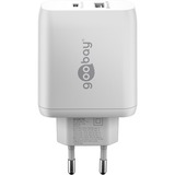 goobay 65W GaN USB-C PD Dual snellader Wit, 1x USB-C, 1x USB-A