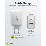 goobay 65W GaN USB-C PD Dual snellader Wit, 1x USB-C, 1x USB-A