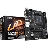 GIGABYTE A520M S2H socket AM4 moederbord Zwart/grijs, RAID, Gb-LAN, Sound, µATX