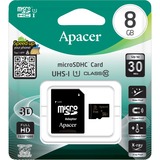 Apacer microSDHC 8GB geheugenkaart AP8GMCSH10U1-R, Class 10, UHS-I, Incl. adapter