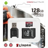 Kingston Canvas React Plus microSDXC 128 GB geheugenkaart Zwart, Incl. Adapter en MobileLite Plus microSD Reader