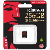 Kingston Canvas React microSD 256 GB geheugenkaart Zwart, SDCR/256GBSP, Class 10 UHS-I U3