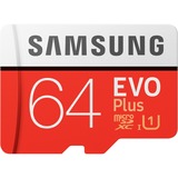 SAMSUNG EVO Plus microSDXC 64 GB geheugenkaart Rood/wit, MB-MC64HA/EU, Class 10, Incl. Adapter