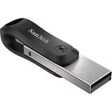 SanDisk iXpand Go 256 GB usb-stick Zwart/zilver, USB-A 3.2 Gen 1, Apple Lightning Connector