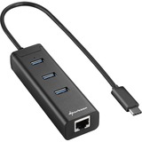 Sharkoon 3-Port USB 3.0 Aluminium Hub + RJ45 Ethernet Adapter Type C usb-hub Zwart